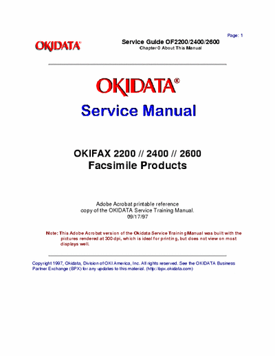 Oki OKIFAX 2200 OKIFAX 2200 // 2400 // 2600
Facsimile Products Service Manual